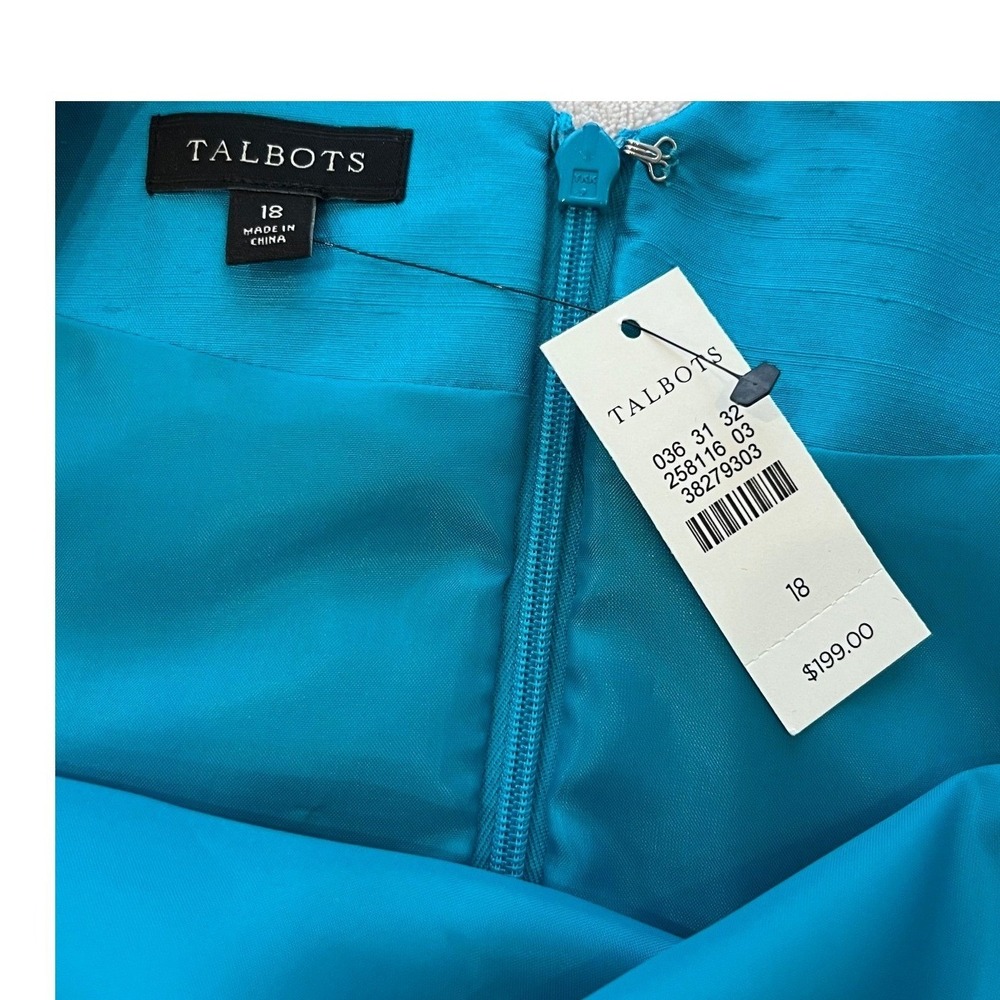 Talbots 100% Silk Sleeveless Fit Flare Dress Peacock Blue Sash NWT Size 18 - Picture 5 of 8